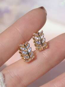 1 Pair Children Elegant Leaf Cubic Zirconia Hoop Earrings For Girls Gifts For Daily Decoration For Party Jewelry Birthday Gift