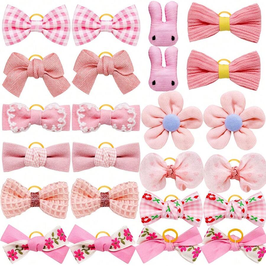 12pcs/Set CrossBorder New Pink Series Pet Hair Clips & Headbands With