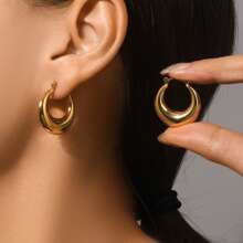 C-Shaped Simple Moon Hoop Earrings For Fall Women's Daily Wear - Silver - View 3