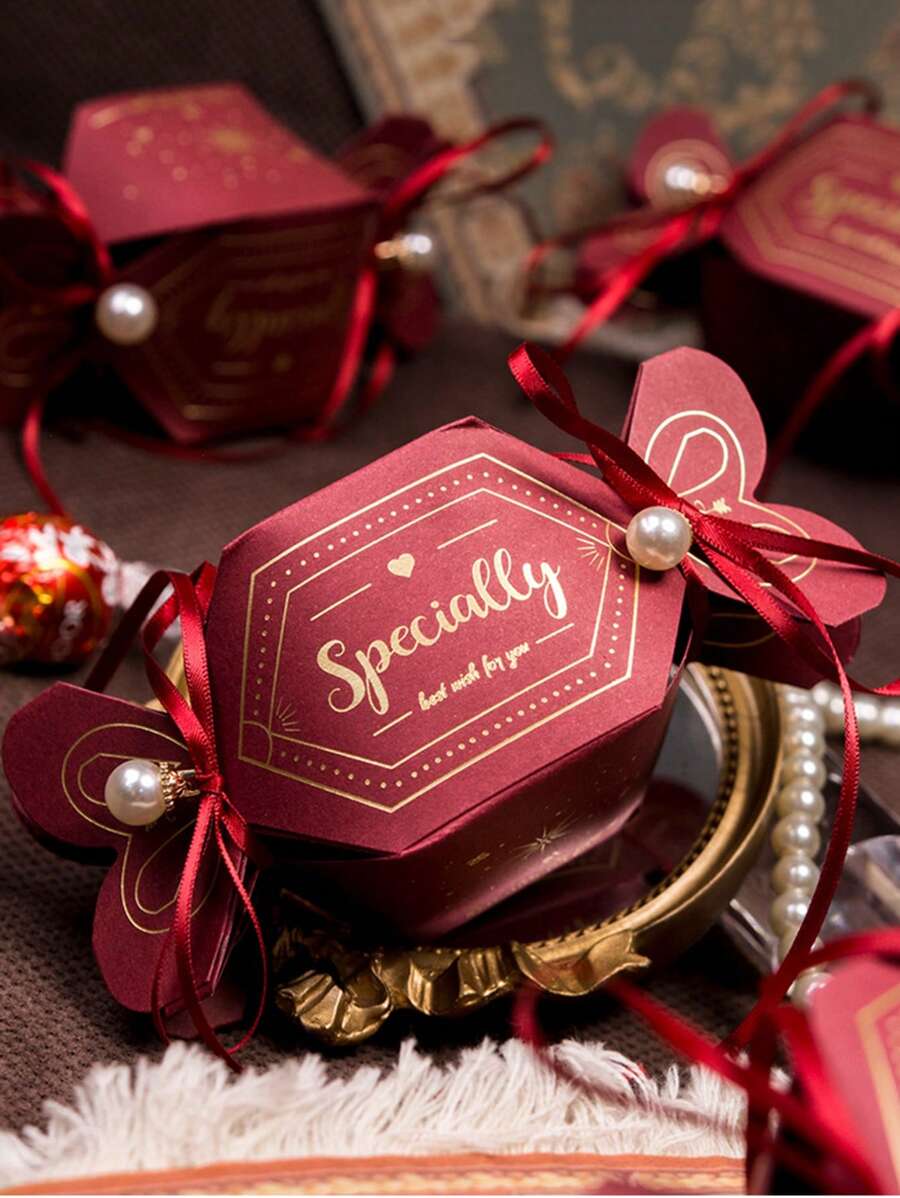 10pcs Simple Creative Red Gift Box, Candy Shape DIY Chocolates Package Box For Birthday Party Wedding Christmas Valentine'S Day Spring Festival Gift Decoration - Red - View 1