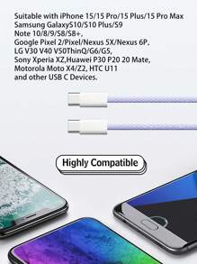 60W Type-C 转 USB-C 彩色快充线，高速充电，兼容多种 Type-C 设备，支持快充，兼容 17/16/15/Pro/Pro Max - 紫色 - 查看 5