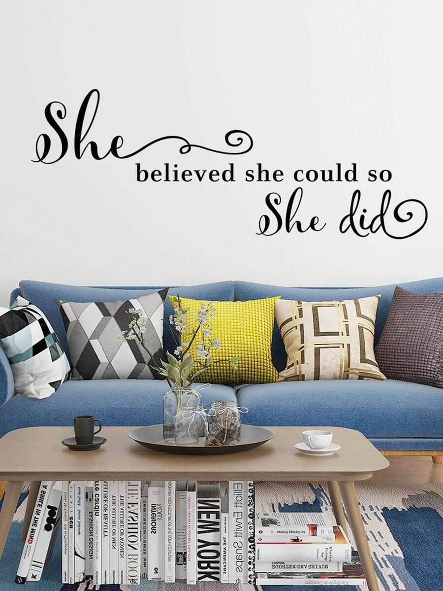 1 件她相信她可以,所以她做了裝飾壁紙,自黏可移動 Pvc 貼紙適合客廳臥室裝飾貼紙 - 黑色 - 查看 1