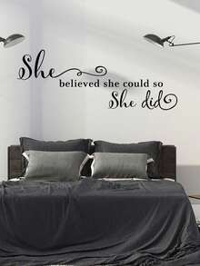 1 件她相信她可以,所以她做了裝飾壁紙,自黏可移動 Pvc 貼紙適合客廳臥室裝飾貼紙 - 黑色 - 查看 2