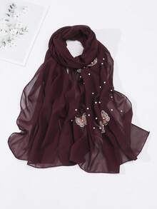 新款女式手工鑲嵌蕾絲和珠子的雪紡圍巾,適合四季穿著,休閒或日常穿著 - 彩色 - 查看 5