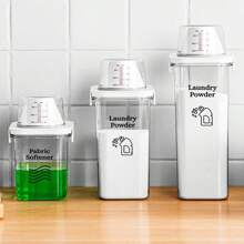 1pc Laundry Detergent Dispenser, Large Capacity Laundry Powder Storage Box With Measuring Cup Lid, For Homebathroom Decor Summer - White - View 2