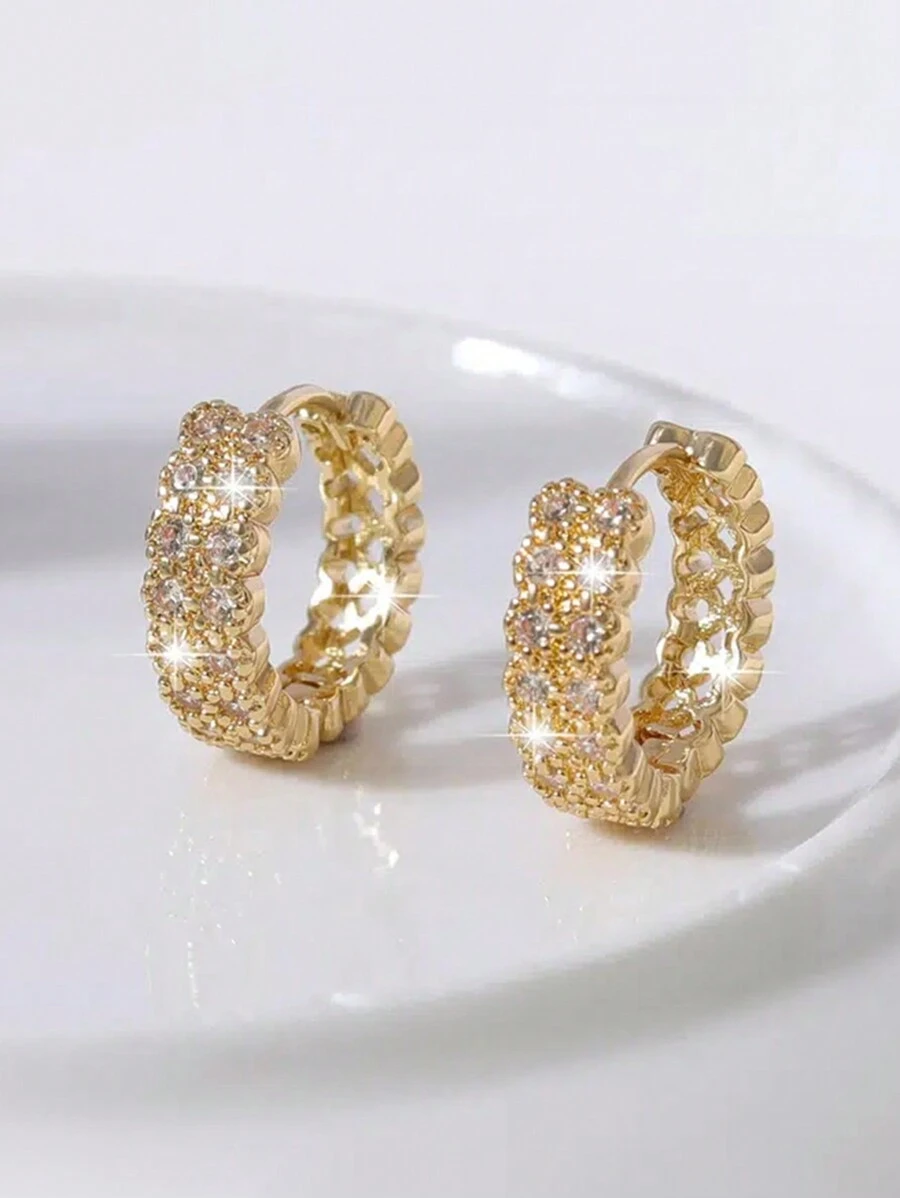 1 Pair Girls Elegant Cubic Zirconia Hoop Earrings For Daily Decoration For Party Jewelry Birthday Gift
