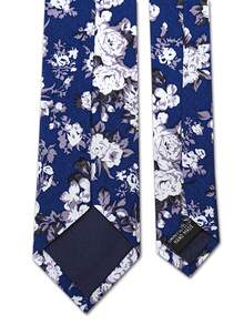 時尚花卉印花布料男士領帶 - 藏蓝色 - 查看 2