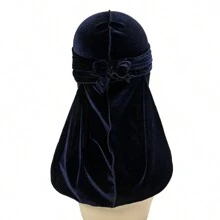 Z.H.A 1pc Velvet Durags For Men And Women - Soft And Comfortable Shower Cap With Long Tail And Wide Straps - Perfect For Protecting Hair And Styling - Black - View 3