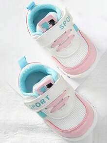 1 双男女款婴儿卡通网眼设计平底休闲运动鞋，适合春秋季节 - 粉色 - 查看 2