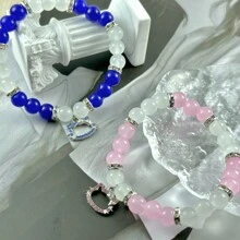 1 對時尚情侶星星吊墜串珠手鍊,帶有彩色珠子,情人節、朋友和戀人的理想禮物 - 一對情侶手鍊 - 查看 5