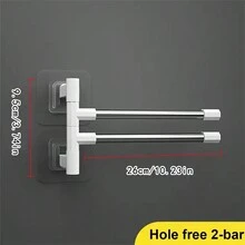 Bathroom Towel Rack, Space Aluminum, 180° Rotatable, 2/3/4/5/6/7/8 Tier Rail Towel Rack, Kitchen Storage Rack, Paper Hanger, Wall Mounted, Free Drilling, Foldable - Stainless Steel - View 3