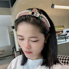1pc Women's Vintage Crystal Decor Net Yarn & Pearl & Rhinestone Embellished Tiara Headband For Prom Dress Up - Black - View 3