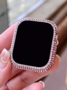 1个男女通用粉色时尚闪亮水晶钻石装饰二合一防摔超薄钢化玻璃保护壳，兼容 38/40/41/42/44/45/46mm，兼容 SE系列11/10/9/8/7/6/5/4/3/2/1，智能手表保护壳配件 - 粉色 - 查看 3