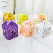 空心心形婚禮禮盒，鳥類設計及珍珠紙，適用於巧克力、糖果、小禮品、派對、節日 - 愛心黃色 - 查看 6