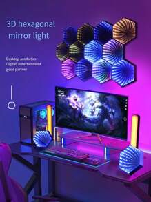 1入組桌面rgb遊戲燈,遙控器,聲音感應和音樂功能 - 黑色 - 查看 2