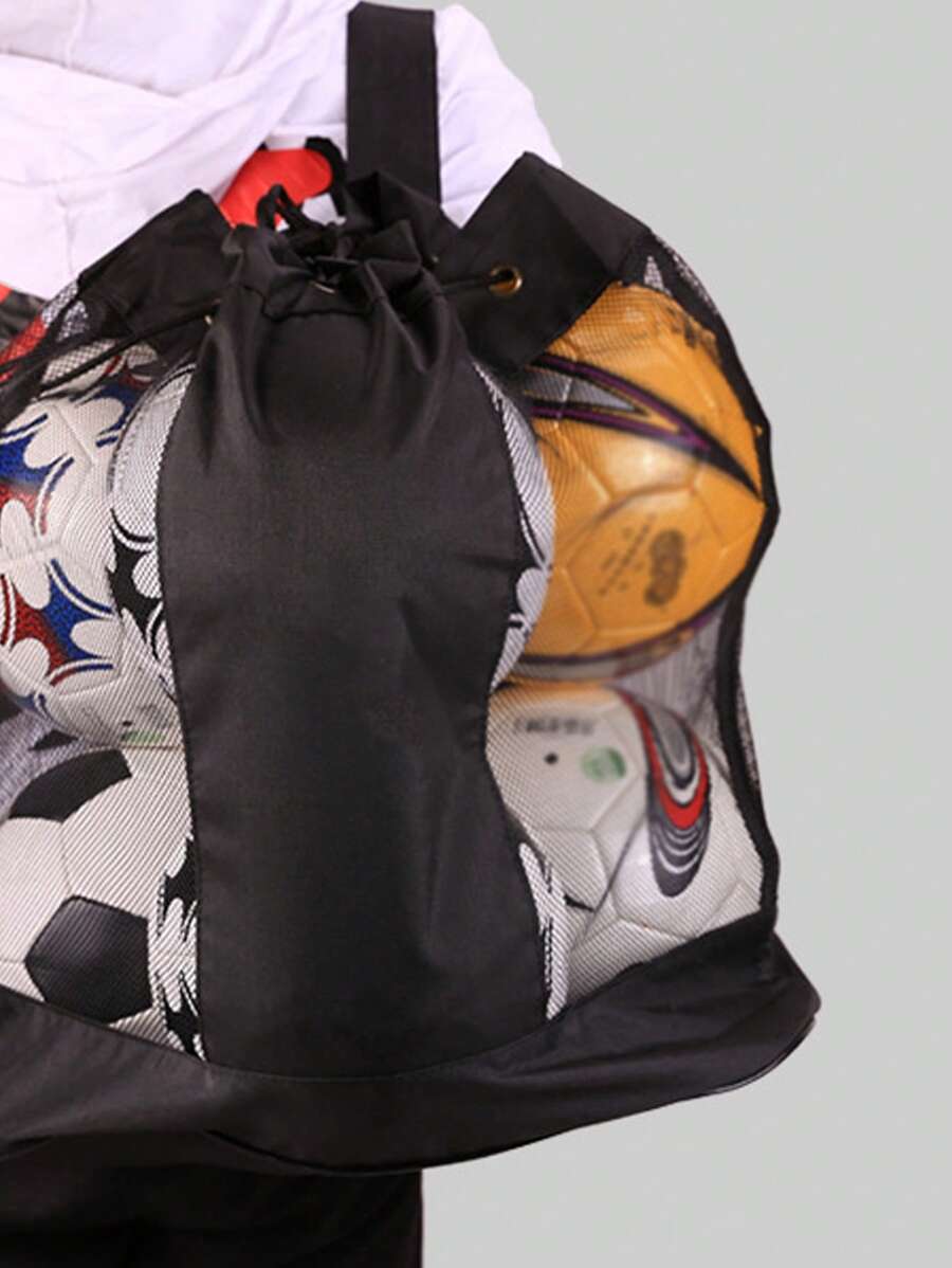 1個足球收納袋,籃球/排球網袋,適用於戶外運動訓練器材的肩袋 - 黑色 - 查看 1