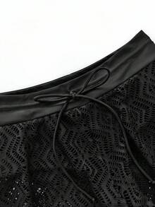 PEPPERMOLLY 女士黑色比基尼，优雅女士黑色高弹镂空抽绳透视短裤比基尼泳装，打造时尚海滩造型的完美之选 - 黑色 - 查看 6