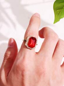 1pc Retro Metal & Zirconia Decor Ring For Women, Creative & Simple Valentine'S Day Gift, Party Jewelry 2024 New Arrival - Multicolor - View 11