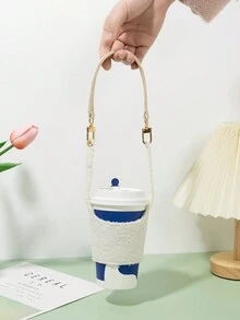 毛绒杯套白色饮料手提包奶茶咖啡杯旅行收纳袋小行李箱配件家居邮轮必需品旅行包迷你便携式旅行收纳袋便携式假日收纳袋 - 白色 - 查看 5