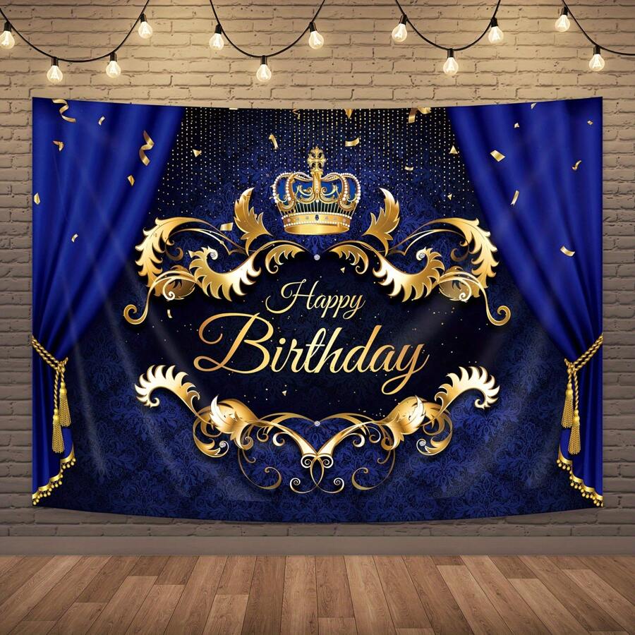 1 件皇家王子生日派对背景脚蓝色金色国王皇冠 1 岁生日派对摄影背景横幅庆祝道具拍照布，圣诞节 - 彩色 - 查看 1