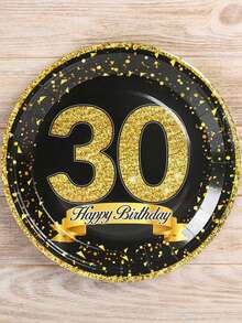 8入組9英吋黑金色30歲生日派對紙盤,30歲一次性餐具,家庭假日派對紙盤,場景裝飾,生日裝飾用品 - 30歲 - 查看 5