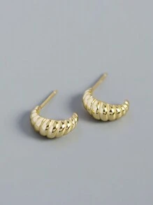 1對獨特的幾何金屬風格公牛角耳針,為女士提供s925純銀生日珠寶禮物精美珠寶禮物 - 金色 - 查看 2