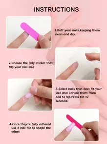 24入組長方形裸色貓眼閃爍假指甲和1張膠帶和1支甲檔，壓克力假甲美甲工具