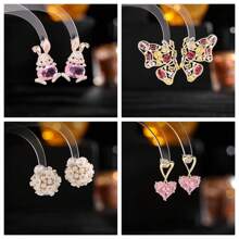 1pair Simple & Cute Butterfly & Rabbit & Heart Shaped Earrings, Ideal For Friend And Girls As Birthday, Holiday Gift - Multicolor - View 1