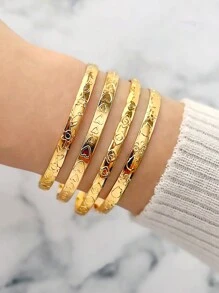 4pcs/Set Fashionable Metal Geometric Pattern Heart & Flower Open Cuff Bracelets - Gold - View 1