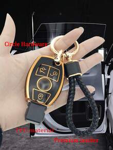 高階時尚黑金編織線通用鑰匙圈+汽車防摔黑金鑰匙殼+專為賓士c智慧3鍵/賓士gla200/g300/g350/gle320/賓士gl/設計ml / V 級 / Viano / Vito / 相容 - 黑色 - 查看 5