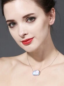 1pc Fashionable Elegant Freshwater Faux Pearl Pendant Necklace Featuring Baroque Pearl Pendant And Geometric Design For Women, Great For Party, Wedding And Festival Gift - Irregular Large Pearls - View 4