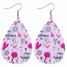 A Pair Valentine's Day Pu Leather Earrings With Double-Sided Printed Heart Pattern - Earrings - View 7