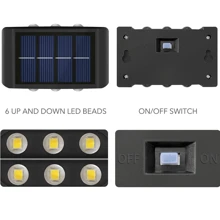 6LED 灯珠太阳能上下灯户外防水，现代北欧壁灯照亮室外阳光传感器灯，黑色外部灯具壁挂式适用于房屋花园门廊（白光，1 件）秋季装饰家居装饰户外装饰 - 6LED-白光 - 查看 8
