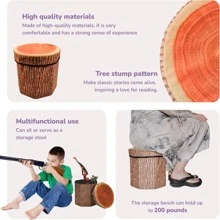 Fruit Storage Stool, Tree Stump Stool, Cut Folding Storage Toy Box, Collapsible Storage Seat Chest, Wood Stump Organizer Stool For Toy, Cloth And Kids - Brown - View 4