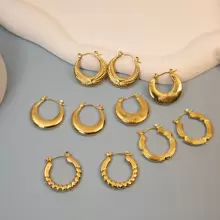 5對簡約不銹鋼圓形/方形/扭結油壓環耳環套裝 - 金色 - 查看 14