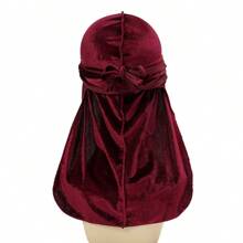 Z.H.A 1pc Velvet Durags For Men And Women - Soft And Comfortable Shower Cap With Long Tail And Wide Straps - Perfect For Protecting Hair And Styling - Black - View 6