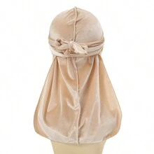 Z.H.A 1pc Velvet Durags For Men And Women - Soft And Comfortable Shower Cap With Long Tail And Wide Straps - Perfect For Protecting Hair And Styling - Black - View 8