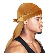 Z.H.A 1pc Velvet Durags For Men And Women - Soft And Comfortable Shower Cap With Long Tail And Wide Straps - Perfect For Protecting Hair And Styling - Black - View 1