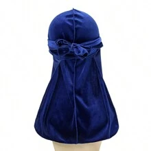 Z.H.A 1pc Velvet Durags For Men And Women - Soft And Comfortable Shower Cap With Long Tail And Wide Straps - Perfect For Protecting Hair And Styling - Black - View 2