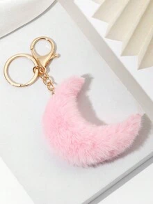 Cute Moon Shaped Plush Keychain With Hanging Loop, Bag Decoration, Lovely Style Ornament - Pink - View 2