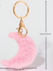 Cute Moon Shaped Plush Keychain With Hanging Loop, Bag Decoration, Lovely Style Ornament - Pink - View 5