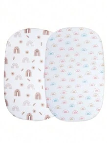 2入組新生兒嬰兒床墊套,尺寸適用於33”x17”x2”床墊 - 彩色 - 查看 2