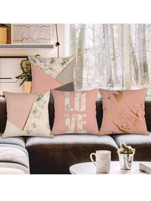 4入組粉紅色幾何與大理石圖案設計裝飾枕套（不含枕頭）,適用於裝飾家庭沙發 - 彩色 - 查看 4