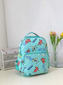 Cartoon Dinosaur Design Nylon Backpack For Kids Boys - Green - View 1