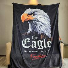 1入軟暖法蘭絨毛毯,適用於休閒時光、午睡、辦公室休息等,印有美洲鷹圖案,適用於送給孩子、青少年和情人節等為禮物 - 彩色 - 查看 1