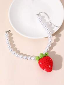 1pc Cute Cartoon Strawberry Pendant Pet Necklace Accessory For Small-Medium Pets - Multicolor - View 3