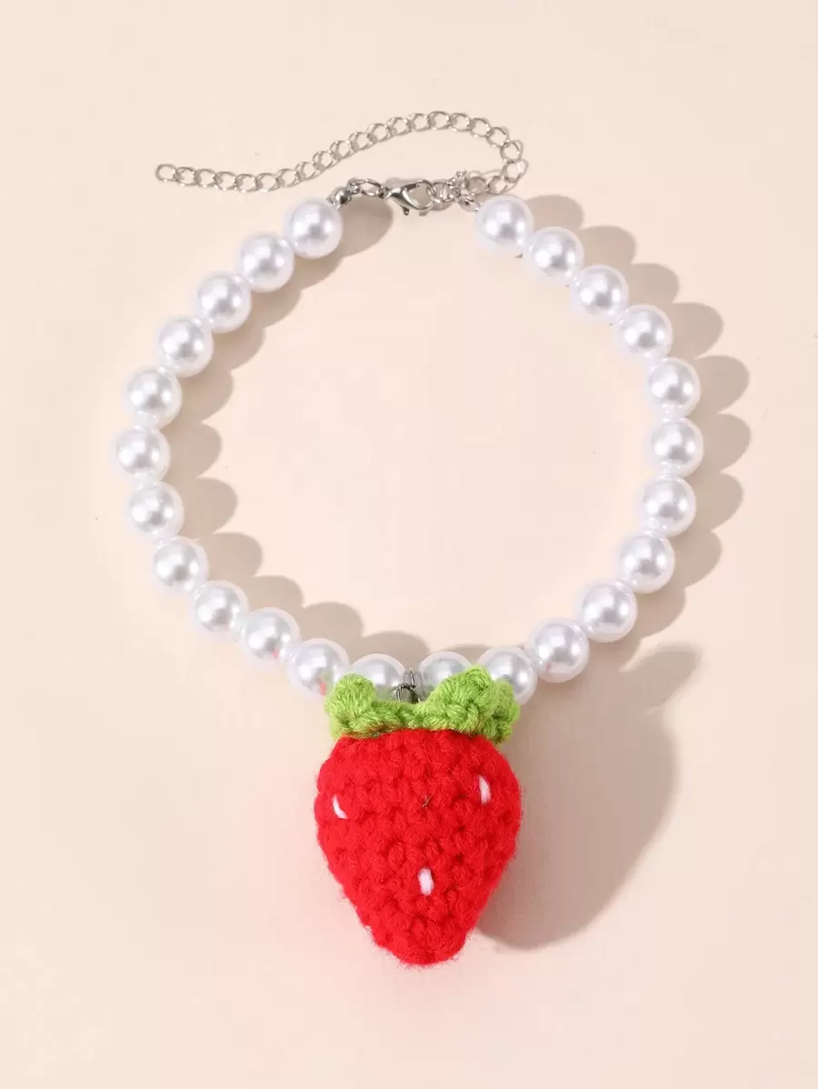 1pc Cute Cartoon Strawberry Pendant Pet Necklace Accessory For Small-Medium Pets - Multicolor - View 1