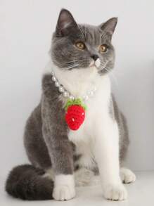 1pc Cute Cartoon Strawberry Pendant Pet Necklace Accessory For Small-Medium Pets - Multicolor - View 5