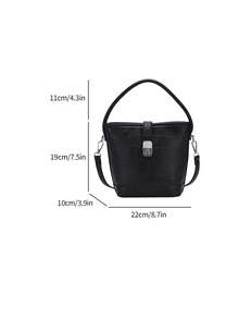 鱷魚紋桶包,非傳統設計手提袋,多功能肩背包,通勤全季斜揹包 - 黑色 - 查看 9