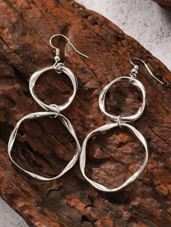 1pair Minimalist Infinity Twist Dangle Earrings, Creative Circular Pendant Design For Women's Daily Wear